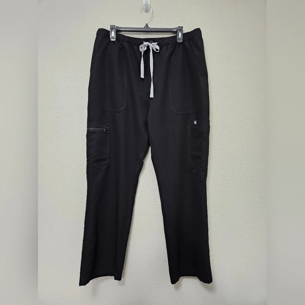 Figs Mens XL Cairo Black Elastic Waist With Zipper Button Scrub Pants Nursing